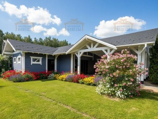 Навес для двух машин с хозблоком ГОРКИ — Фото 1