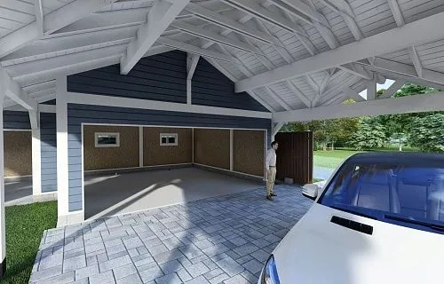 Навес для двух машин с хозблоком ГОРКИ — Фото 6