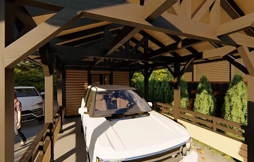 Навес для двух машин с хозблоком ГОРКИ — Фото 4