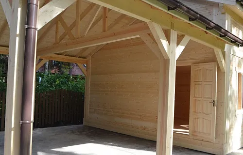 Деревянный навес для двух машин с каркасным домиком ОЛИМП — Фото 2