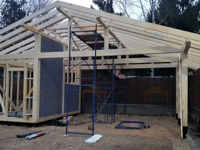 Навес для двух автомобилей с хозблоком КОНСУЛ — Фото 4