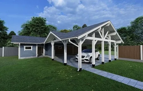 Навес для двух машин с хозблоком ГОРКИ — Фото 3