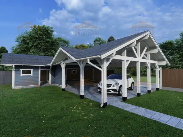 Навес для двух машин с хозблоком ГОРКИ — Фото 3