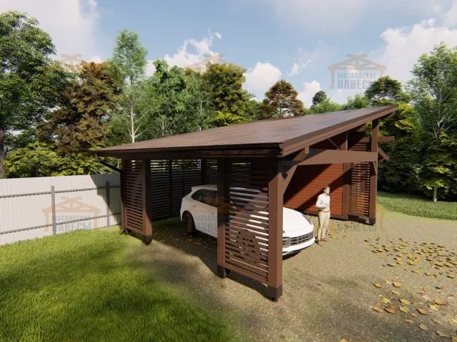 Навес для двух машин с хозблоком КОНАКОВО — Фото 10