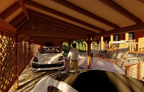 Деревянный навес для двух авто с хозблоком ЗЕНИТ — Фото 7