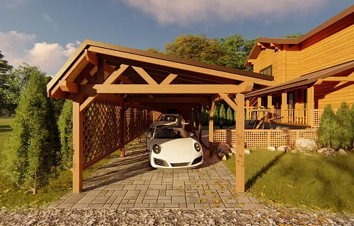 Деревянный навес для двух авто с хозблоком ЗЕНИТ — Фото 6