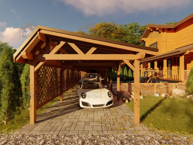 Деревянный навес для двух авто с хозблоком ЗЕНИТ — Фото 6