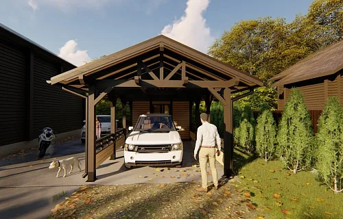 Навес для двух машин с хозблоком ГОРКИ — Фото 3