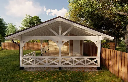 Навес для двух машин с хозблоком ГОРКИ-2 — Фото 5