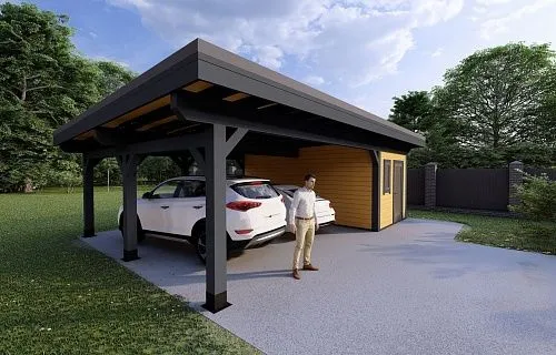 Навес для двух машин с хозблоком ФЛЭТ 2.0 — Фото 5