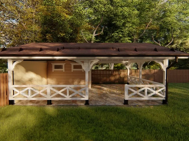 Навес для двух машин с хозблоком ГОРКИ-2 — Фото 3