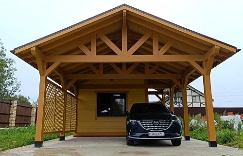 Деревянный навес для машин с хозблоком ЭЛЛАДА — Фото 2