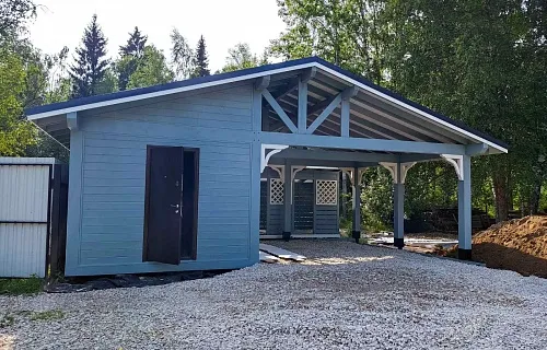 Навес для двух автомобилей с хозблоком БАВАРИЯ — Фото 3