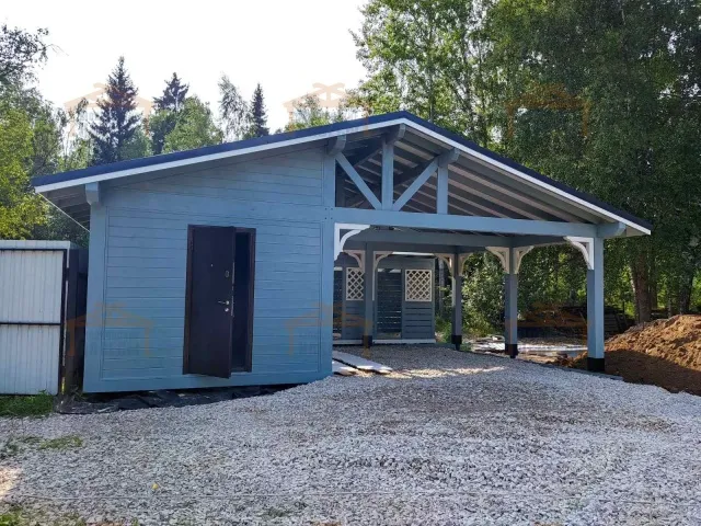 Навес для двух автомобилей с хозблоком БАВАРИЯ — Фото 3