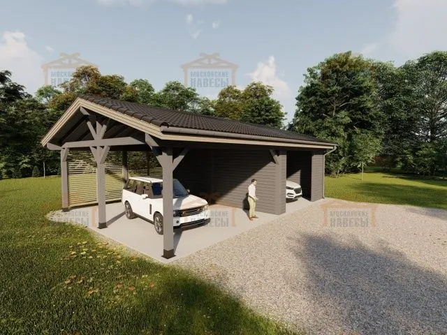 Навес для двух авто с хозблоком ПАРКВИЛЛЬ — Фото 9