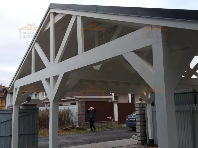 Деревянный навес для двух авто ОСТРОВ — Фото 4
