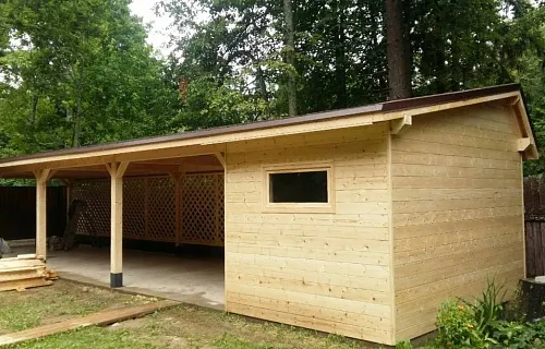 Деревянный навес для двух авто с хозблоком ЗЕНИТ — Фото 2