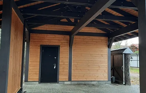 Навес для двух машин с хозблоком ЛЕСНОЙ — Фото 5