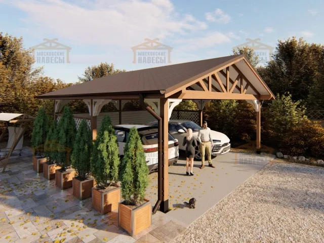 Деревянный навес для двух авто СМАРТВИЛЛЬ — Фото 9