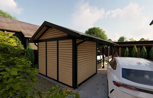 Навес для двух машин с хозблоком ГОРКИ — Фото 10