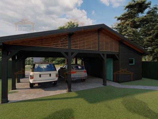 Навес для двух машин с хозблоком ВИКИНГ 2.0 — Фото 12