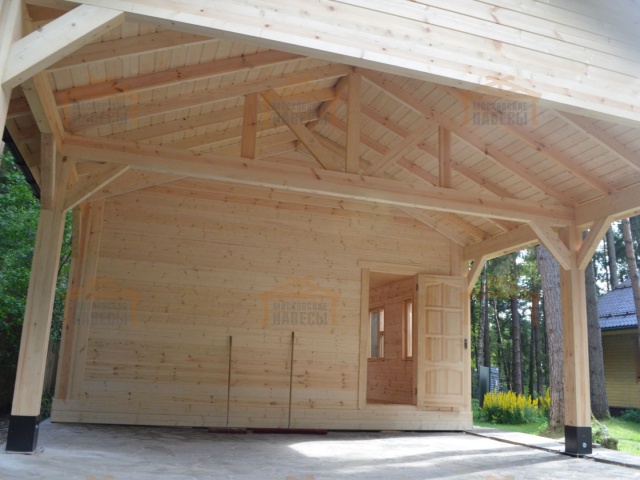 Деревянный навес для двух машин с каркасным домиком ОЛИМП — Фото 9