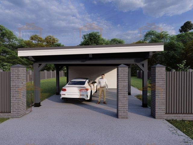 Навес для двух машин с хозблоком ФЛЭТ 1.0 — Фото 4