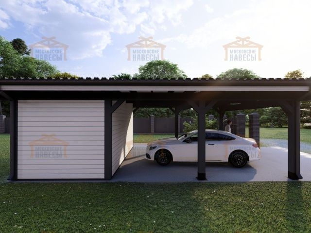 Навес для двух машин с хозблоком ФЛЭТ 1.0 — Фото 2