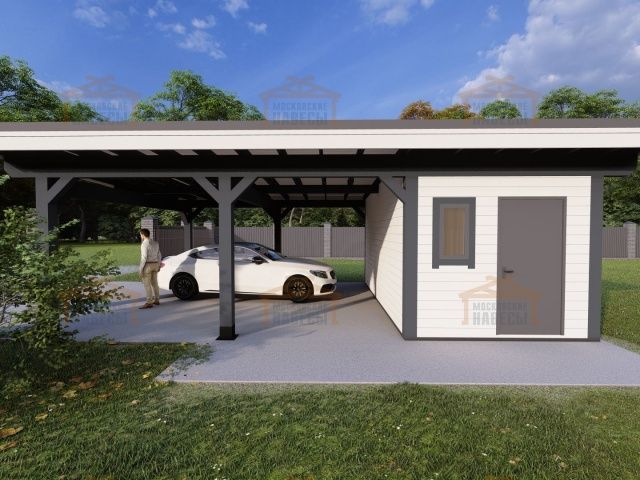 Навес для двух машин с хозблоком ФЛЭТ 1.0 — Фото 3