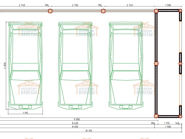 Навес для трех машин с хозблоком ТАХО — Фото 9
