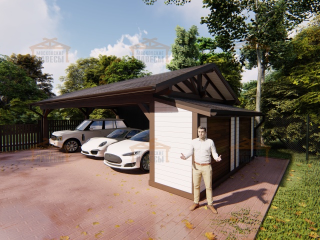 Навес для трех машин с хозблоком ТАХО — Фото 6