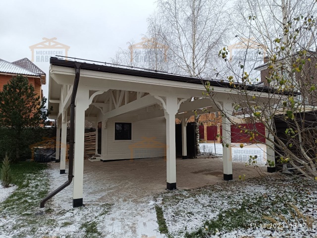 Деревянный навес для двух авто с хозблоком ПАНТЕОН — Фото 2