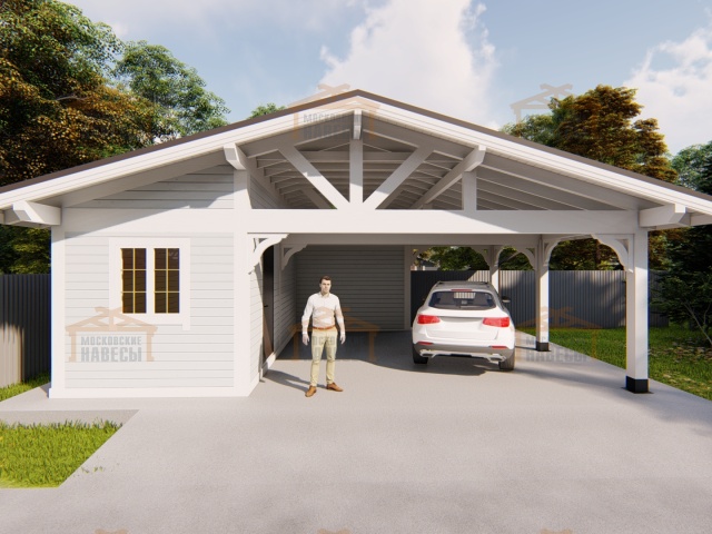 Навес для двух автомобилей с хозблоком БАВАРИЯ MAXI 2.0 — Фото 9