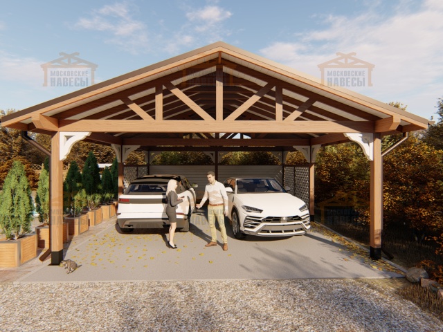 Деревянный навес для двух авто СМАРТВИЛЛЬ — Фото 8