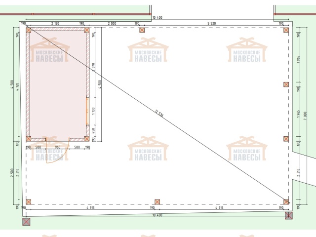Деревянный навес для двух авто с хозблоком ПАНТЕОН — Фото 9
