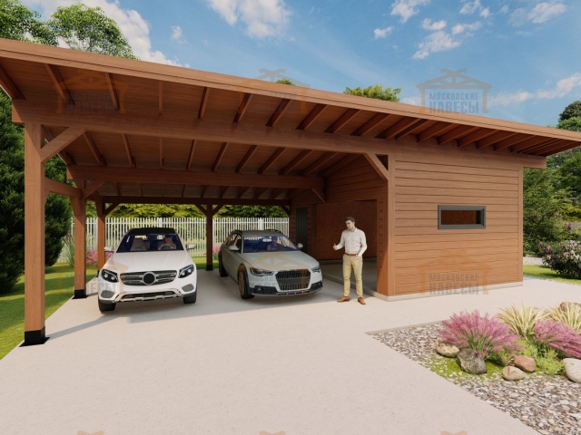 Навес для двух машин с хозблоком ОРЕГОН — Фото 7