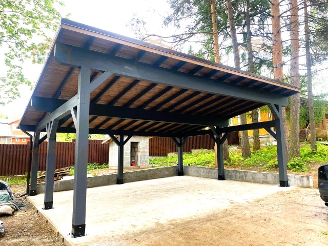 Деревянный односкатный навес для двух авто МОНБЛАН — Фото 2