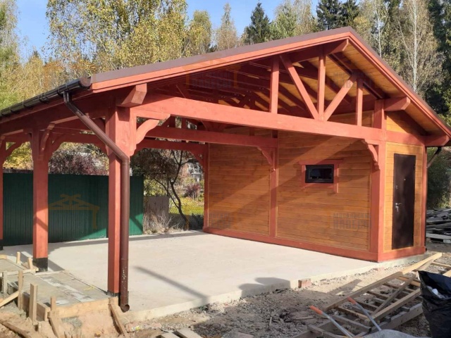 Навес для двух автомобилей с хозблоком БАВАРИЯ — Фото 7