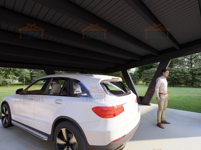 Односкатный навес для двух авто ХАЙТЕК — Фото 11