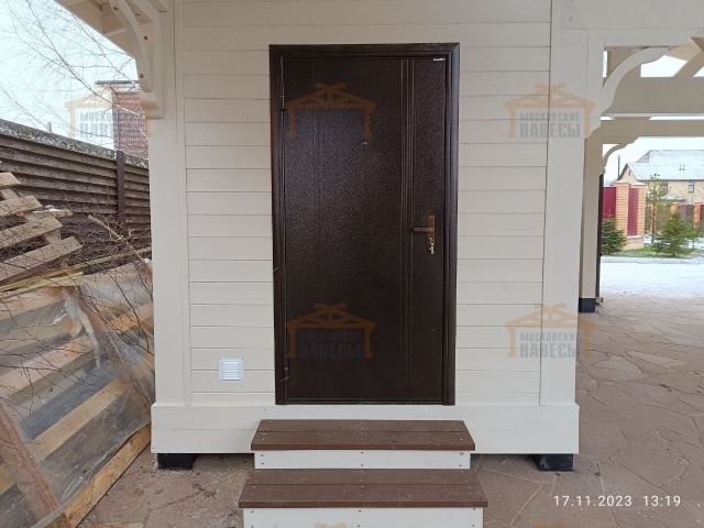 Деревянный навес для двух авто с хозблоком ПАНТЕОН — Фото 7