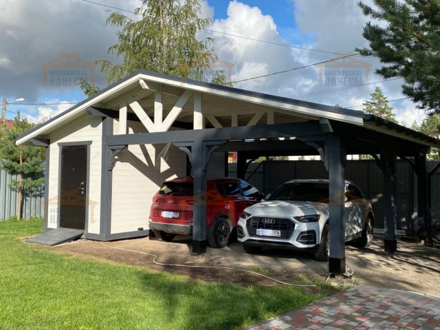 Навес для двух автомобилей с хозблоком БАВАРИЯ — Фото 2