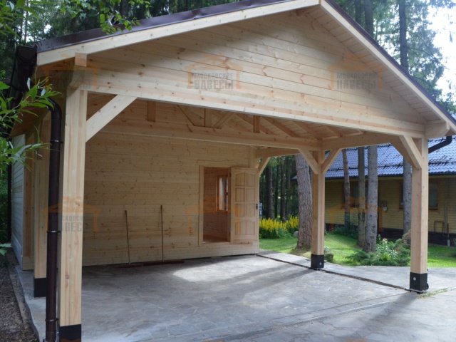 Деревянный навес для двух машин с каркасным домиком ОЛИМП — Фото 11