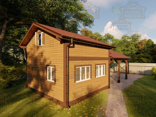 Деревянный навес для двух машин с каркасным домиком ОЛИМП — Фото 14