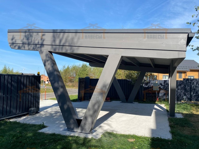 Односкатный навес для двух авто ХАЙТЕК — Фото 5
