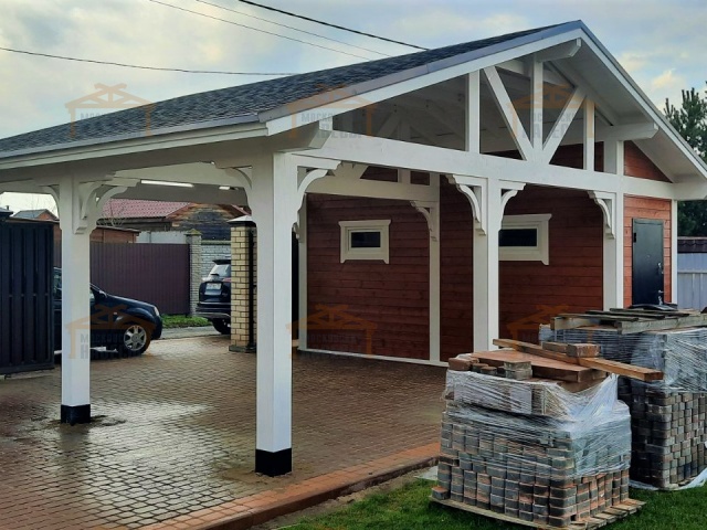 Навес для двух автомобилей с хозблоком БАВАРИЯ — Фото 5