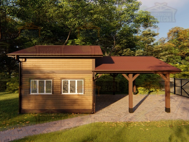 Деревянный навес для двух машин с каркасным домиком ОЛИМП — Фото 13