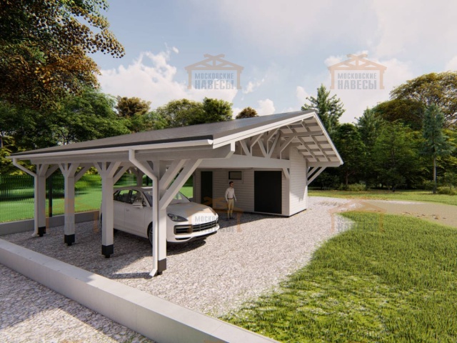 Навес для двух машин с хозблоком ВИКИНГ — Фото 3