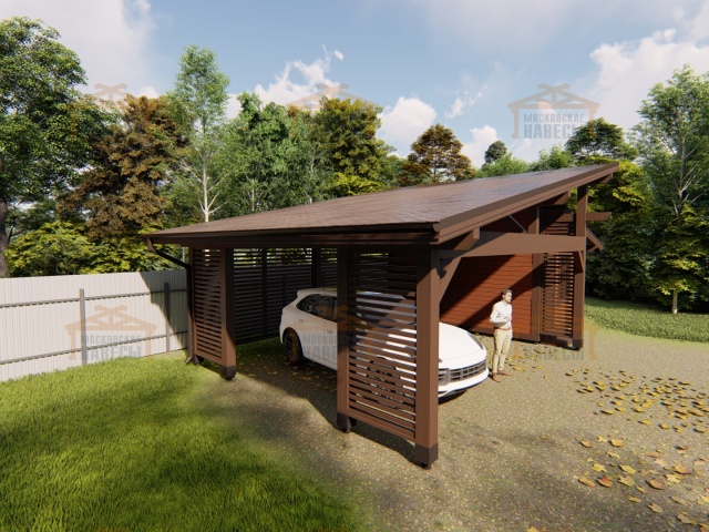 Навес для двух машин с хозблоком КОНАКОВО — Фото 10