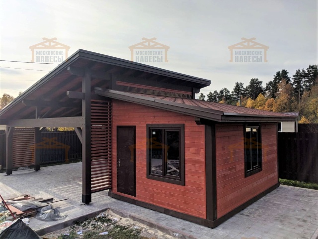 Навес для двух машин с хозблоком КОНАКОВО — Фото 2