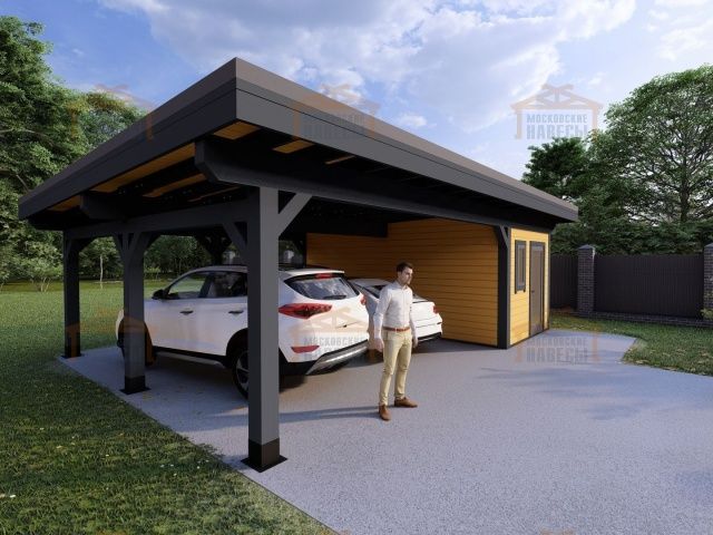 Навес для двух машин с хозблоком ФЛЭТ 2.0 — Фото 5